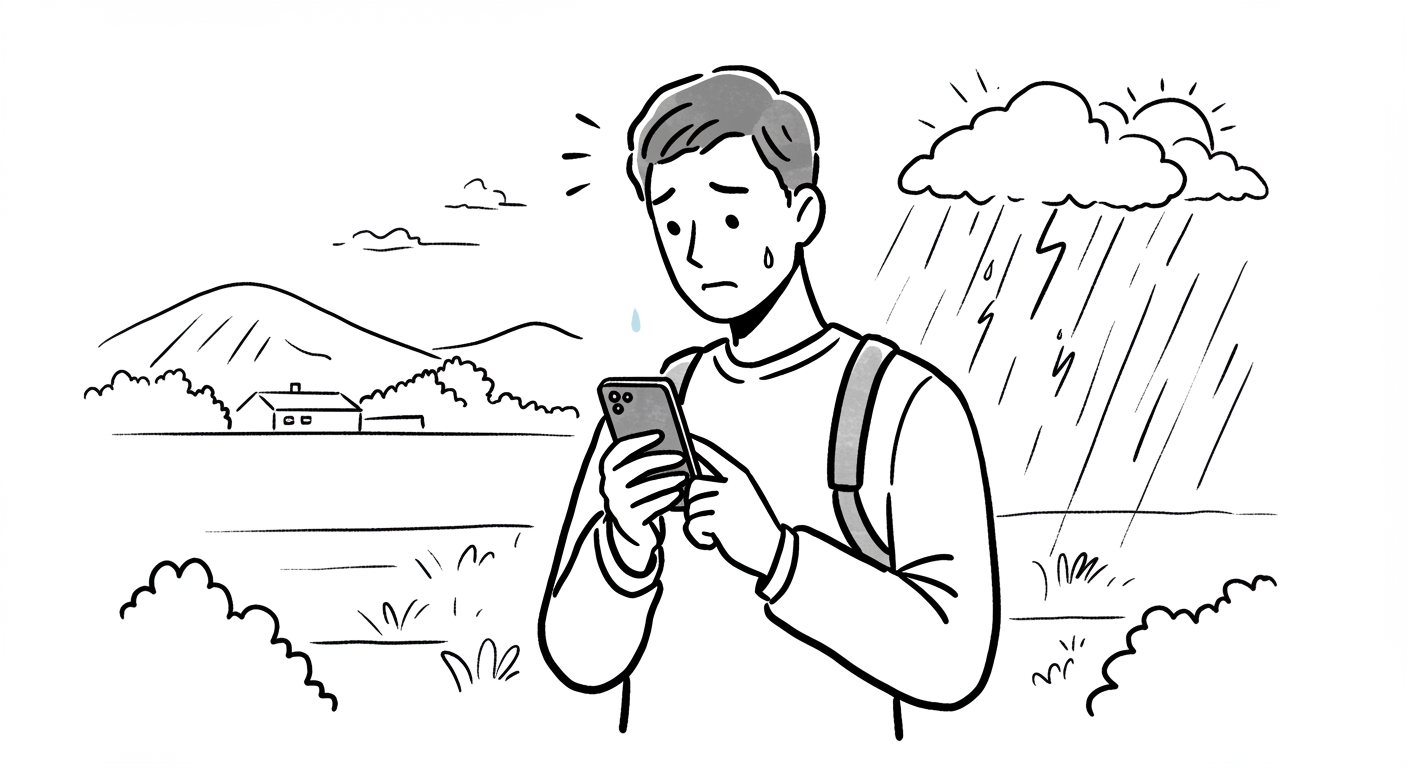 天気を心配する男性