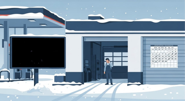 冬のガソリンスタンド