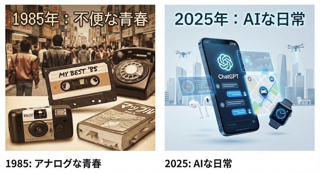 【昭和vs令和】1985年の「不便な青春」と2025年の「AIな日常」を比較したら、涙と笑いが止まらない件。〜カセットテープと黒電話の戦記〜