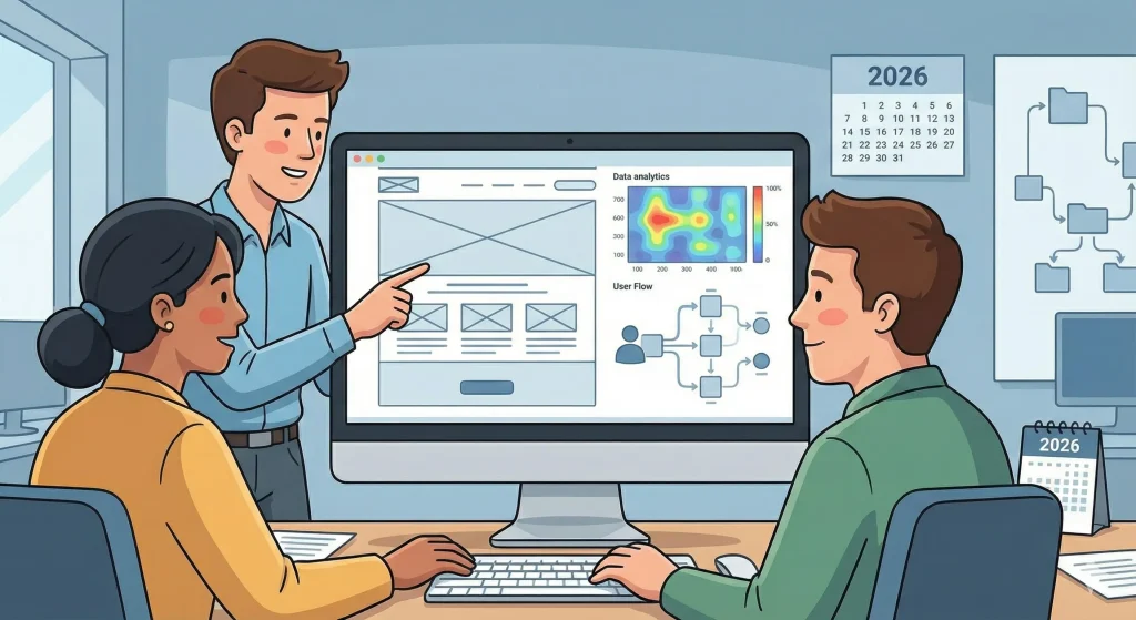 感覚ではなく、ヒートマップなどのデータに基づいて論理的なWeb設計を行うチーム。これが成果を生む「機能美」の源泉となる。
