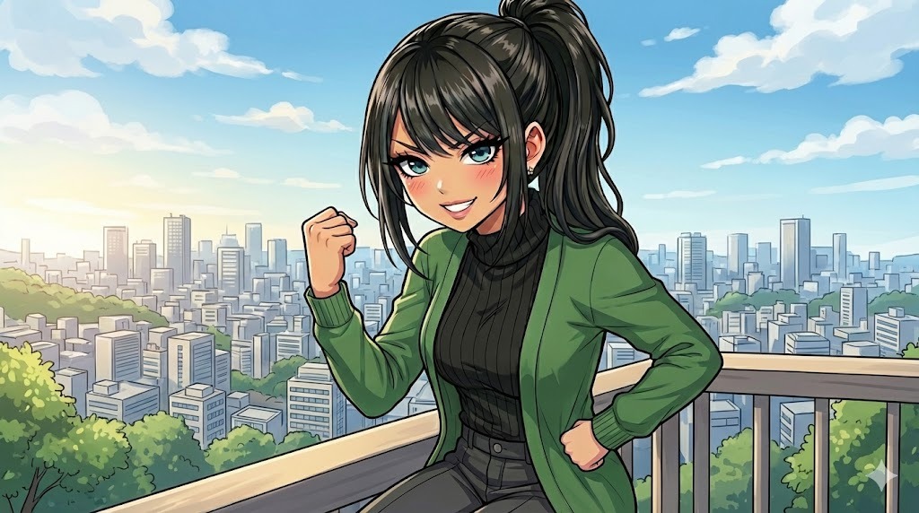 ガッツポーズしている女性のイラスト