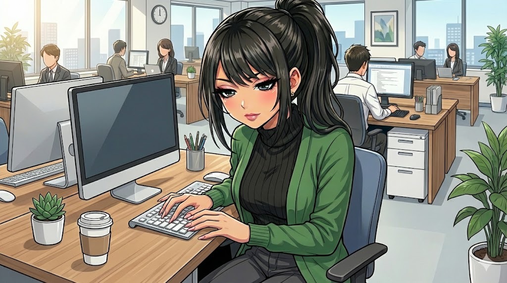 オフィスワークしている様子。