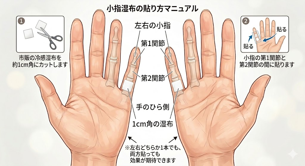 小指に湿布を貼る場所のイラスト