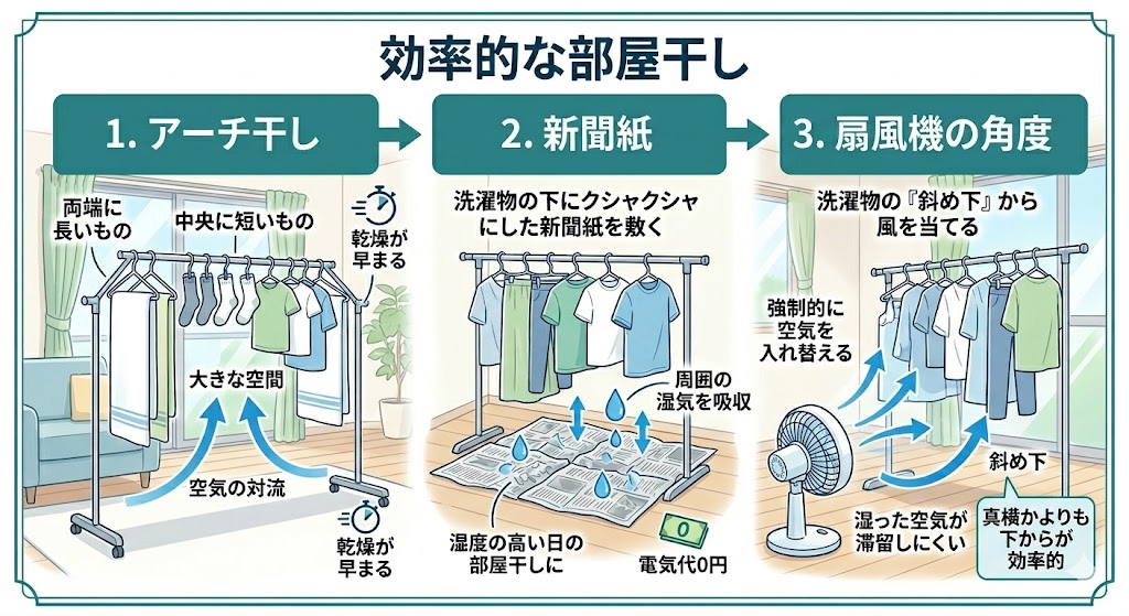 効率的な部屋干しのイラスト
