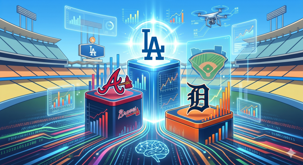 ドジャース、ブレーブス、タイガースのロゴが並んだイラスト