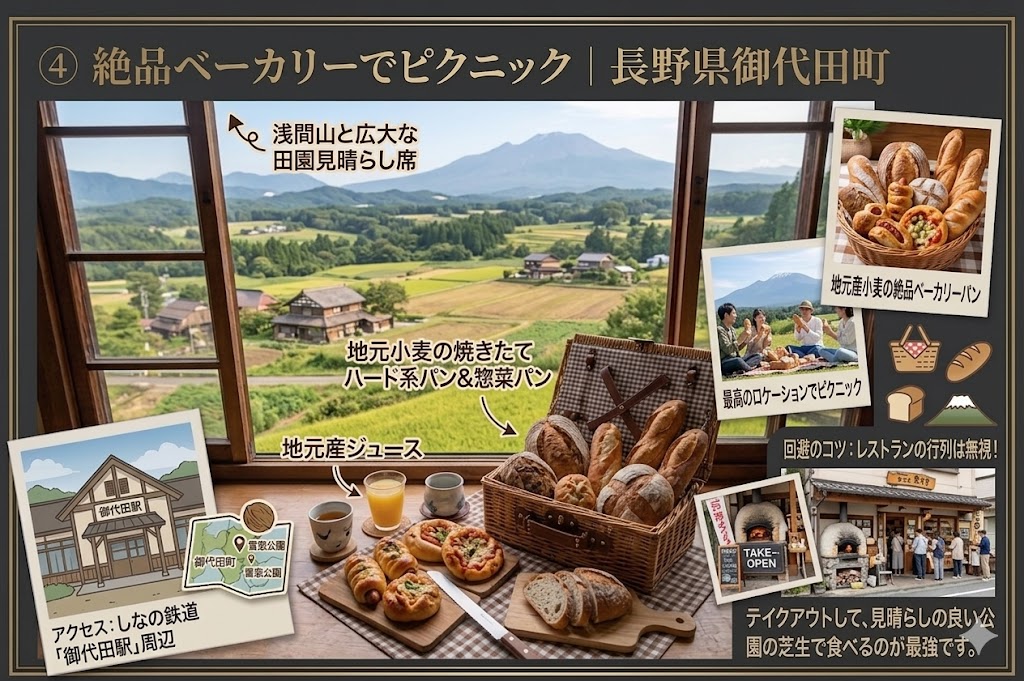 長野県御代田町の「絶品ベーカリーでピクニック」の紹介画像。
